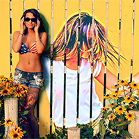 Photo effect - Pretty woman near the fence