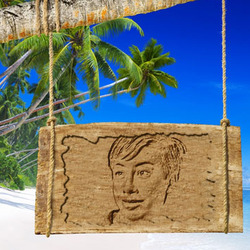 Photo effect - Wooden plaque on the uninhabited island