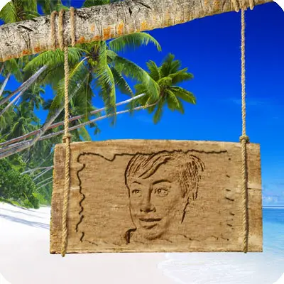 Photo effect - Wooden plaque on the uninhabited island