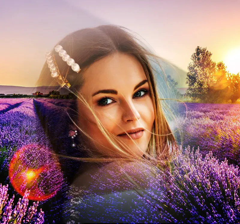 Photo effect - Sunset over lavender field